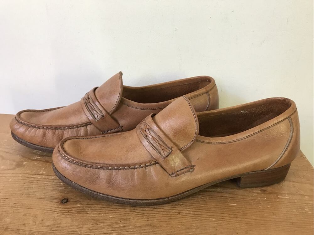 Vtg Hanover Mens Brown Leather Soles Slip On Driving Loafers Moccasins 8.5 42